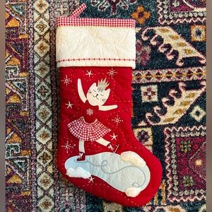 Skating Cat Glow-in-the-Dark Quilted Christmas Stocking